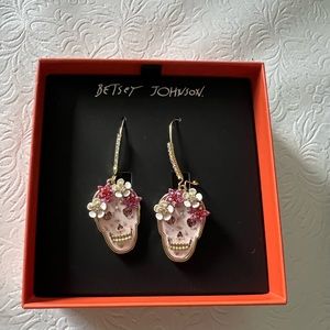 Betsey Johnson Floral Skull Long Drop Earrings